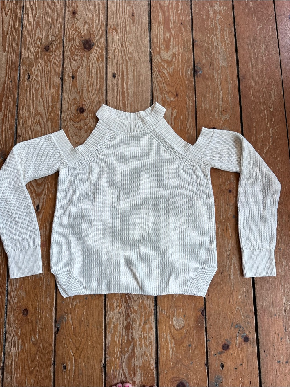 Rag & Bone JEAN Cream Cold Shoulder Cotton Sweater Small